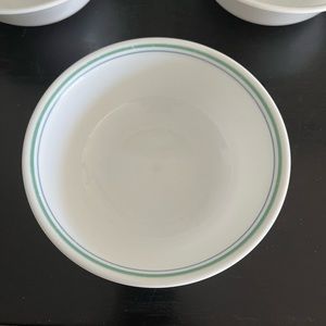 Corelle  Soup / Cereal Bowl -Green & Blue Gray Stripes country cottage Set 3